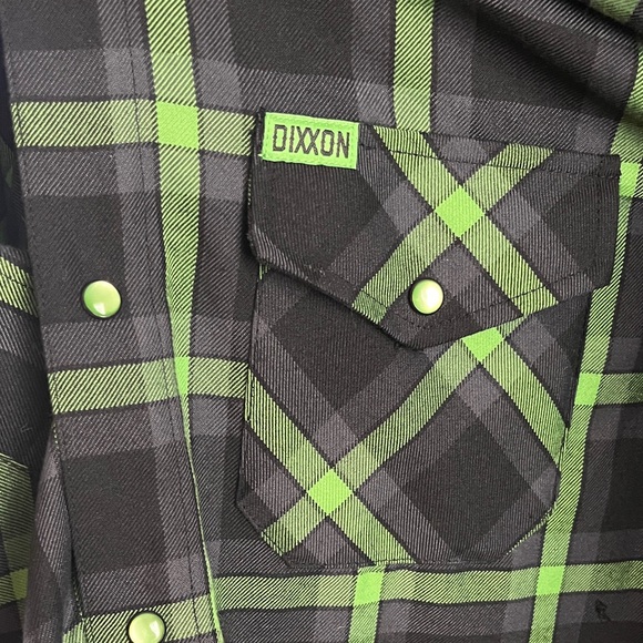 RARE DIXXON LARGE TALL Shifter Black & Green Plaid Snap-Front Button Down Shirt - Picture 4 of 4